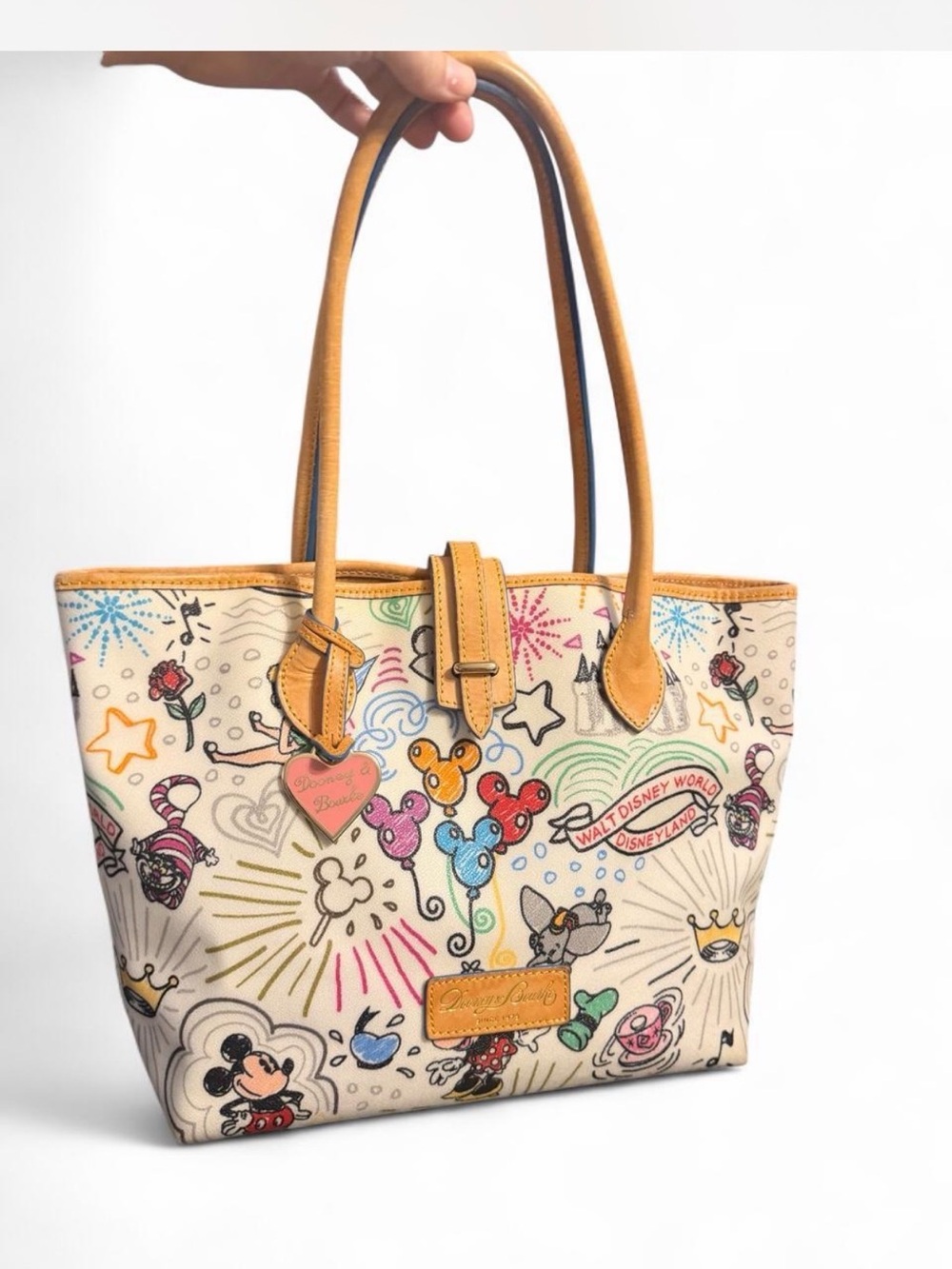 Dooney & Bourke Multicolor Disney Sketch Tote with Tan Trim